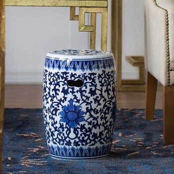 Accent Table - Garden Stool Delft Chinoise Ceramic 11W/16H