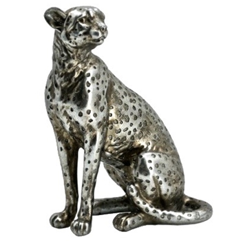 Figure - Leopard Silver Sitting Looking Right 9IN