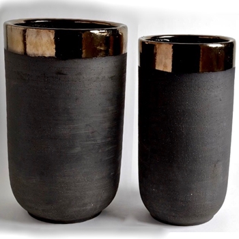 Planter - Banded Bronze Black Porcelain SMALL 12W/23H