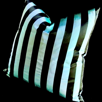 Silk Taffeta Stripe 1in Azure Black Cushion 18SQ