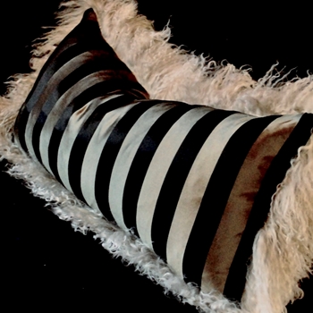 Tibet Fur Silver & Mocha Black 1.5in Silk Taffeta Stripe Cushion 24W/12H