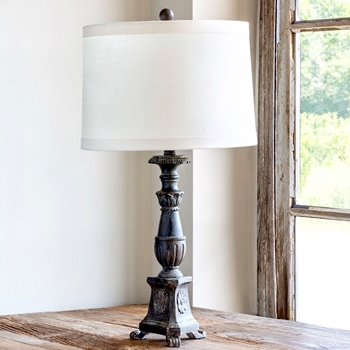 French Candlestick Blackened White Drum, French Candlestick Floor Lamp