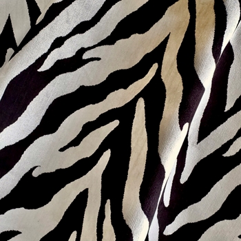 Chenille Velvet - Tanja Zebra Black & White - 54in, 44% Polyester, 56% Viscose, 55in Width, Repeat 14x14in. Dry Clean Only