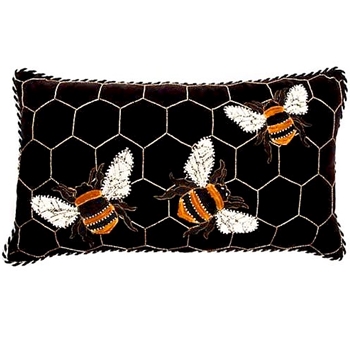 MacKenzie Childs Cushion - Bumble Bee Lumbar Embroidered 24x14