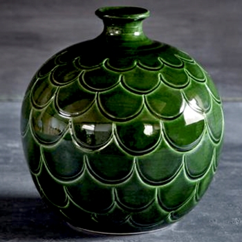 Misty Vase Emerald Green Glazed Collection Large 11x12in - Bergs Potter Denmark - Made In Italy