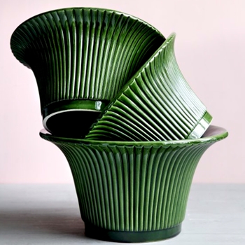 Daisy Cachepot Emerald Green Glazed Collection Without Hole or Tray - Bergs Potter Denmark - Made In Italy