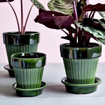 Simona Pot & Saucer Emerald Green Glazed 4.7in - Bergs Potter Denmark - Made In Italy