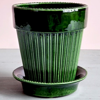 Simona Pot & Saucer Emerald Green Glazed 7.1in - Bergs Potter Denmark - Made In Italy