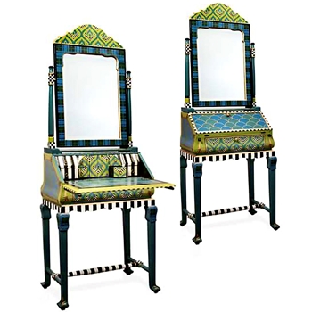 Desk - Madras Secretary Verde 28W/18D/73H  Hand Painted Wood with Mirror