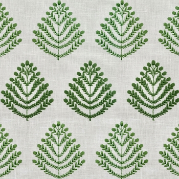 Embroidered Linen Blend - Royal Fern Leaf - 54in, 70% Rayon, 30% Linen, Repeat 4.25H x 6.5V