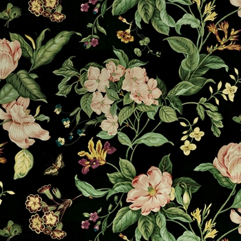 Print - Garden Images Noir Black - 100% Cotton, 54in, Repeat 13.5H x 27V, 15K DR, Stain Repellant Finish