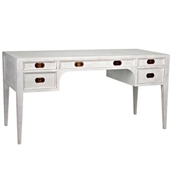 Desk - Africa 60W/26D/30H 5 Drawer White Wash Finish Solid Mahogany Wood