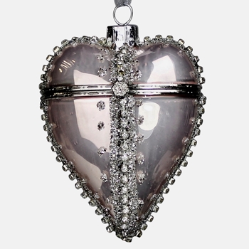 Ornament - Heart Locket Silver Vintage Glass 3W/4H