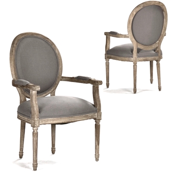 Dining Chair - Medallion Arm 100% Linen Grey, Limed Oak Frame  25W/23D/40H