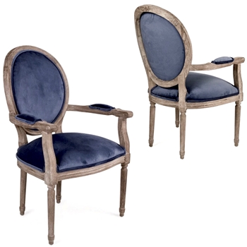 Dining Chair - Medallion Arm Lapis Blue Velvet, Limed Oak Frame  25W/23D/40H