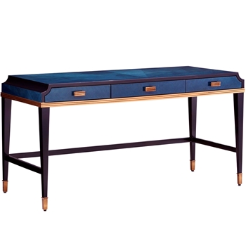 Desk Kallista Lapis Blue 61W/25D/31H 3 Drawer Mahogany Veneer