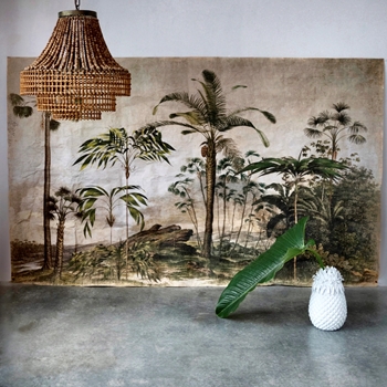 96W/59H - Wallpaper Vintage Mural Palm Scene Crackled Finish Roll
