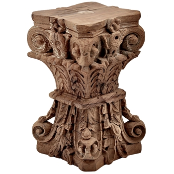 Accent Table - Bali Capital Carved Wood Stool  12W/19H