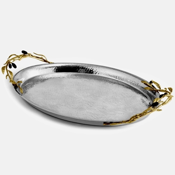 Aram Olive Branch Oval Tray Large 22L/13W Stainless Steel