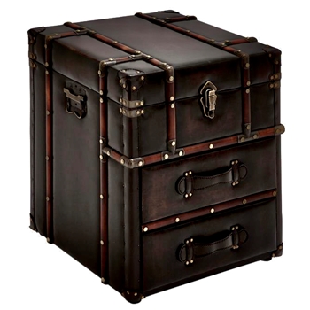 Accent Table - Chest Faux Leather Brown 2 Drawer Lift Lid 18W/18D/23H