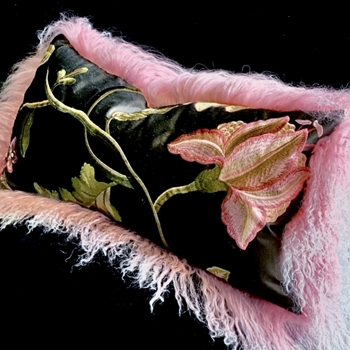 Tibet Fur Petal Pink with Magnolia Peony Sable Reverse Cushion 24W/12