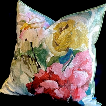 Designers Guild Cushion - Tapestry Flower Aqua Eau de Nil 22SQ. Luxurious Velvet & Down Insert.