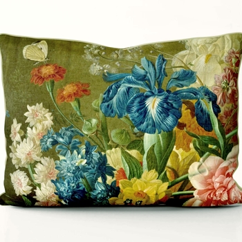 Cushion - Blue Iris - Dutch Painting Detail - Van Brussel 20x16in with Luxurious Synthetic Down Insert