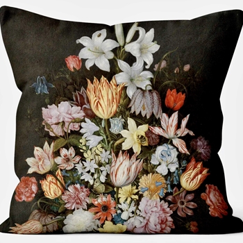 Cushion - Still Life - Dutch Painting Detail - Bosschaert  18SQ with Luxurious Synthetic Down Insert