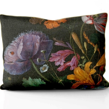 Cushion -  Flowers in Vase Detail Ladybird - Van Wallscapelle  - 20x16in with Luxurious Synthetic Down Insert