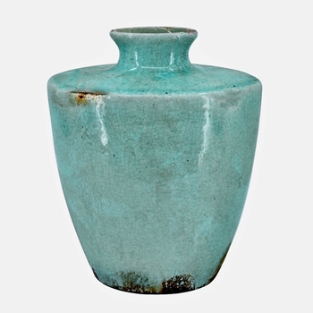 Vase - Crackle Glaze Aqua Shoulder 8x7x10H