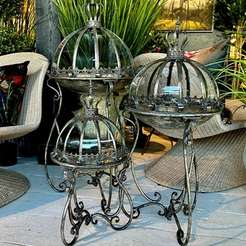 Terrarium Set3 Marseilles Pewter Powder Coated Iron W Curved Glass