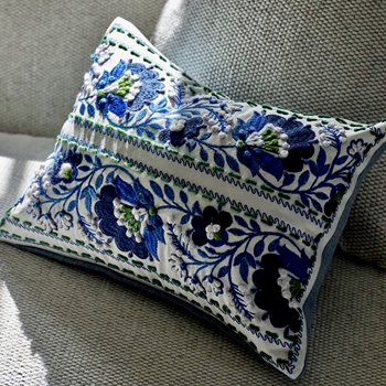 Designers Guild Cushion - Enamel Flower Indigo Embroidered Cushion 16x12in