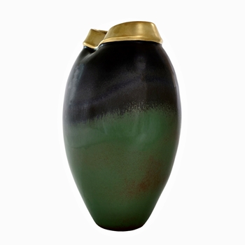 Vase - Ferdinand Ceramic Black/Gold/Borealis  9x15H