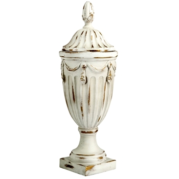 Urn - Garland Antique White with Lid -Composite  8.5x17in