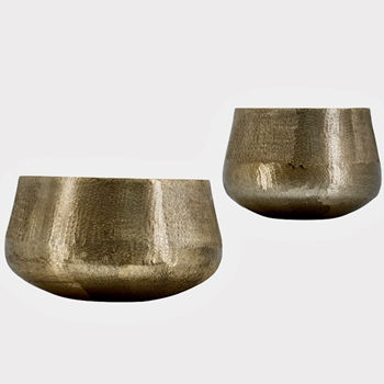 Bowl - Planter Gold Hammered Set of 2 12x7in