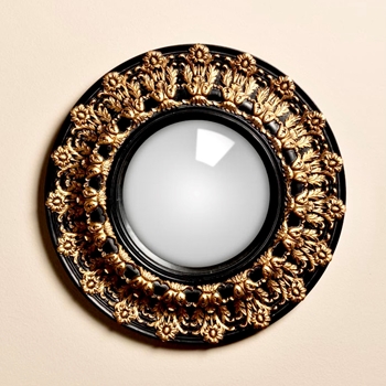 13W/13H - Mirror - Convex Black & Gold Poppy Motif