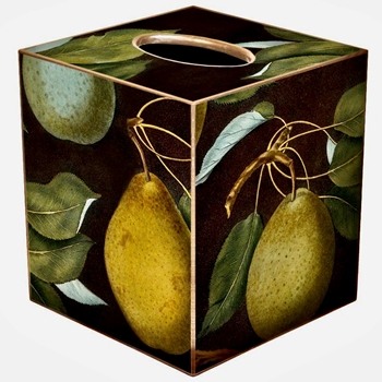 Tissue Box Cover 5in Cube - Decoupage Mache Pear Study Black