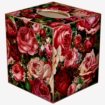 Tissue Box Cover 5in Cube - Decoupage Mache Rose Collage