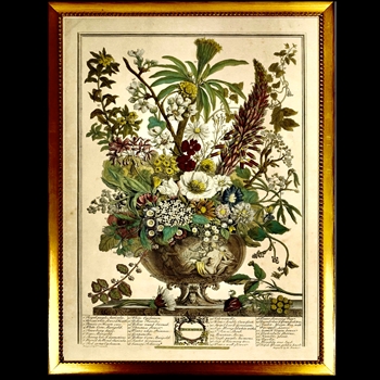 24W/30H Framed Glass Print -  Vintage Urn Bookplate C - Beaded Vintage Gold