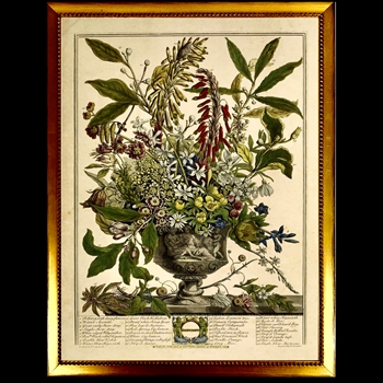 24W/30H Framed Glass Print -  Vintage Urn Bookplate B - Beaded Vintage Gold