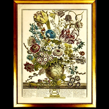 24W/30H Framed Glass Print -  Vintage Urn Bookplate H - Beaded Vintage Gold