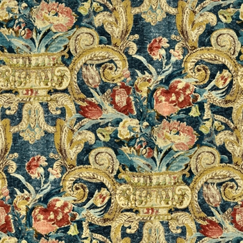 Print - Floral - Villa Di Castello Indigo Lapis  - 54in,  24K DR, 100% Cotton, 27in Vertical, 13.5 Hor  Repeat,