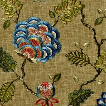 Embroidery - Wheaton Multi on Tuscan Ground - 55in Wide, 12K DR, 100% Viscose Embroidery,  Base Cloth 48% Cotton, 52% Polyester, 17in Hor, 13in Vert