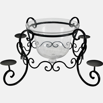 Bowl - Centrepiece Floral Arranger with Candle Arms.  Black Metal & Glass 20x11inches