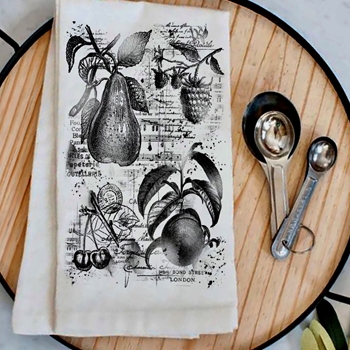 Tea Towel -  Vintage Shabby Fruits  Flour Sack 27in SQ