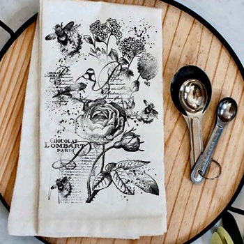 Tea Towel -  Vintage Birds & Bees Flour Sack 27in SQ