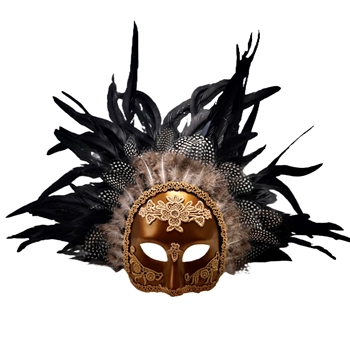 25W/14H  Mask - Large Feather Crown W Gold Embroidery Face