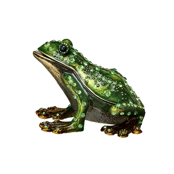 Box - Gemstone Enamel Green Frog 3.5x3in