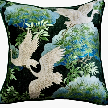 Cushion - Cranes Teal Velvet 18SQ