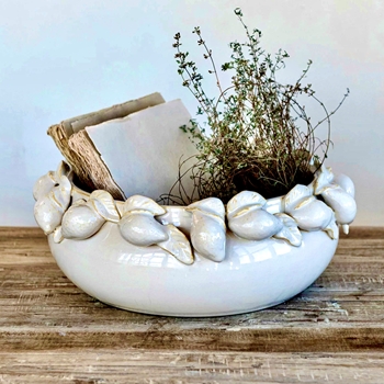 Bowl - White Lemon Rim Ceramic 16x6in